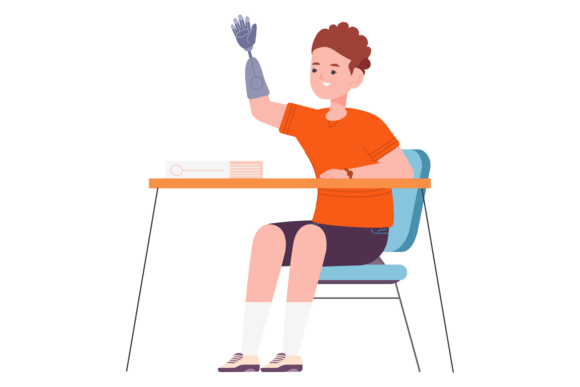 Boy with Prosthetic Hand: School Graphics