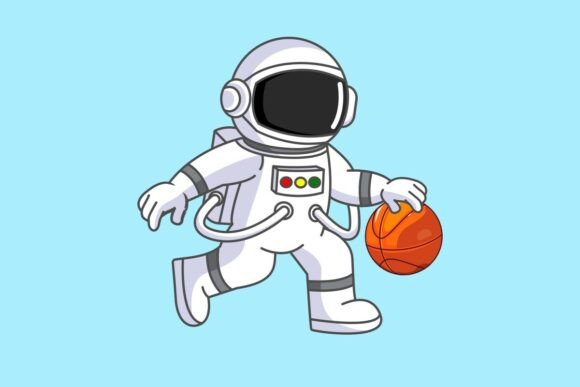 Cute Astronaut Dribble Basketball Vector Graphics