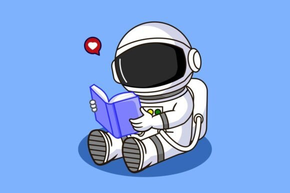 Cute Astronaut Reading Book Graphics & Illustrations