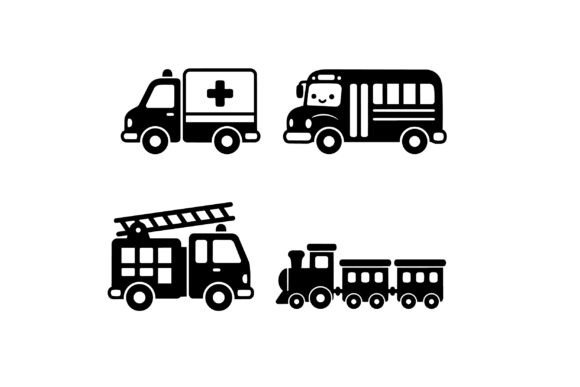 Cute Kids Vehicle Clipart Set: Graphics & Illustrations
