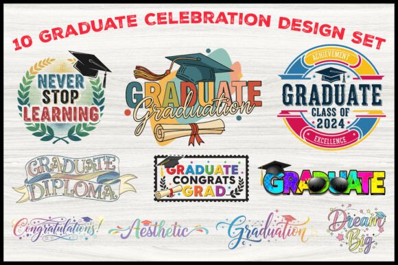 Graduation Graphics: 10 Design Illustrations Bundle