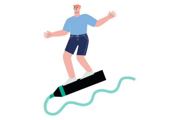 Man Flying on Marker: Bold Graphics & Illustrations