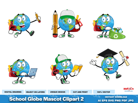 School Earth Globe Cartoon Character 2 Graphics