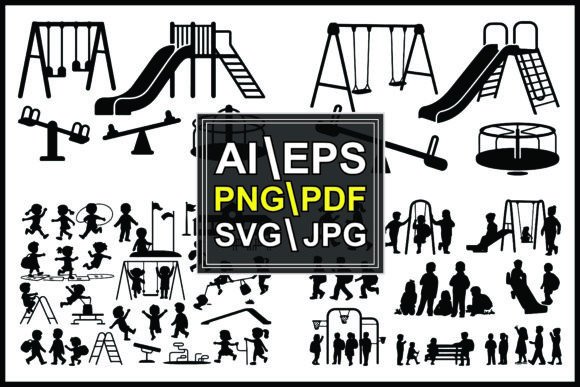 Silhouette Playground Equipment Children Graphics & Illustrations