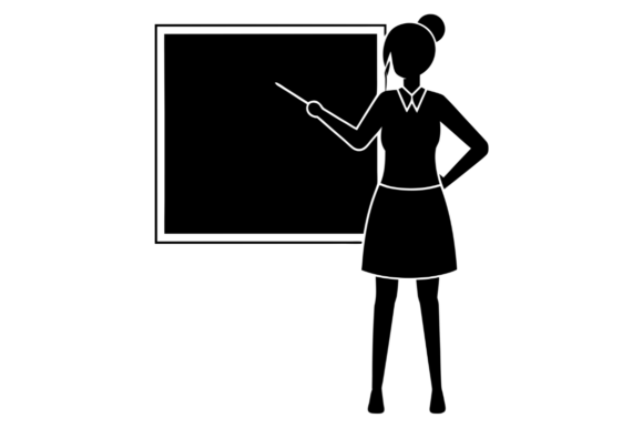 Woman Pointing at Blackboard Silhouette: Graphics & Illustrations